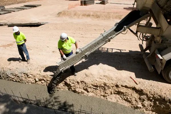 Arial view of concrete foundation being poured