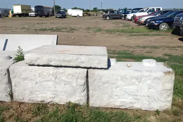 Outdoor view of large concrete landscaping blocks